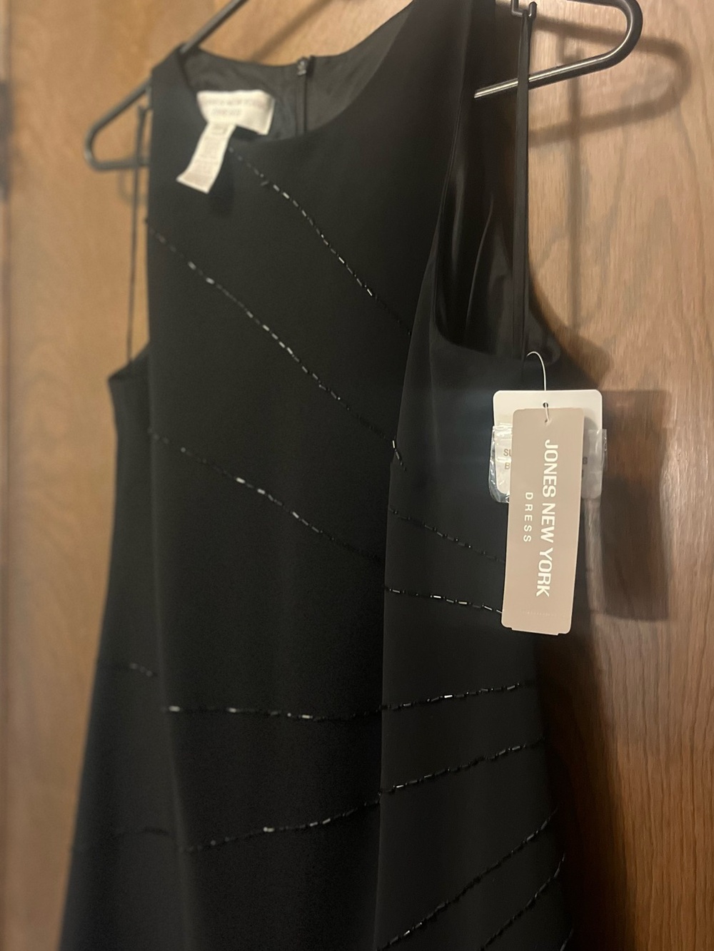 Jones New York Black Sleeveless Mini Dress with Subtle Sequin Stripes